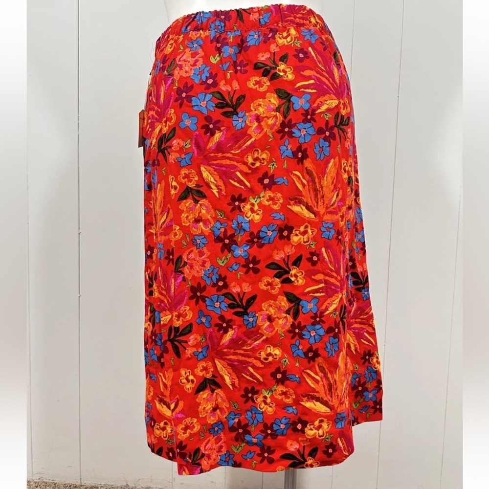NEW Maison d' Amelie Paris Womens Skirt Sz L Red Floral Midi Buttons Linen Blend - Picture 4 of 11
